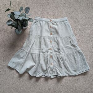 Sage Green Tiered Button-Front Skirt Girls XL Or Women's XS